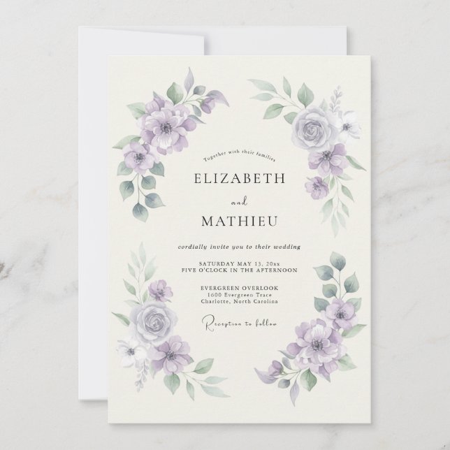 Convite Casamento Romântico Flor de Lilás (Frente)