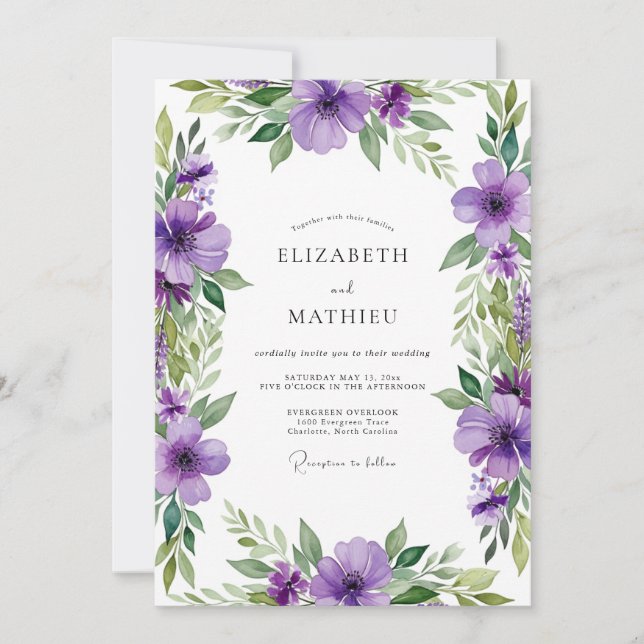 Convite Casamento Romântico Flor de Lilás (Frente)