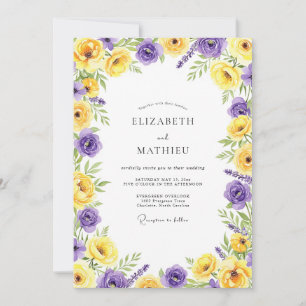 Convite Casamento Romântico Flor de Lilás e Amarelo