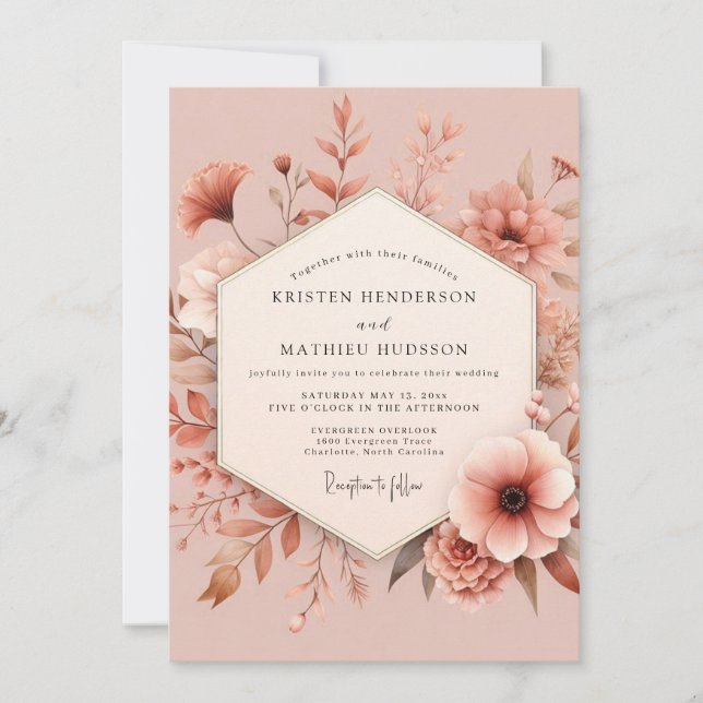 Convite Casamento Romântico Flor de Rosa Empoeirada (Frente)