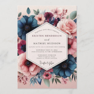 Convite Casamento Romântico Flor de Slate Blush