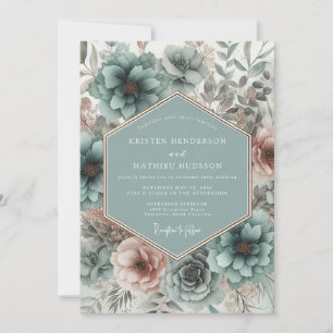 Convite Casamento Romântico Flor de Turquesa