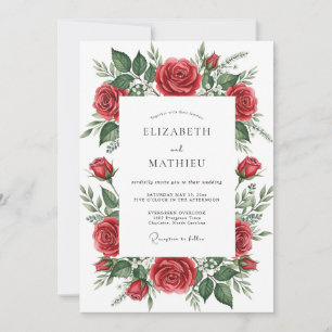 Convite Casamento Romântico Flor Vermelha