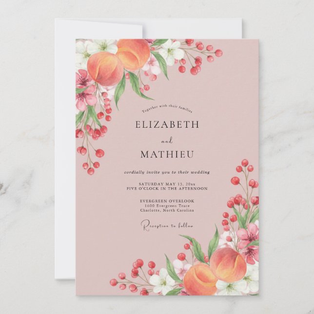 Convite Casamento Romântico Florada Bege Rosa (Frente)