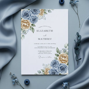 Convite Casamento Romântico Floral Amarelo Azul