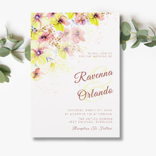 Convite Casamento Romântico Floral Amarelo Pastel Pensamen