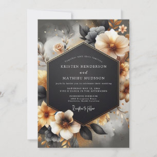 Convite Casamento Romântico Floral Âmbar Temperamental