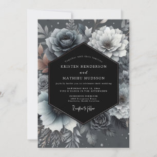 Convite Casamento Romântico Floral Azul Arraste Moody