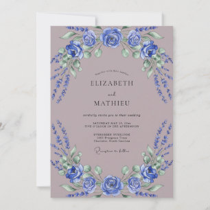 Convite Casamento Romântico Floral Azul Real