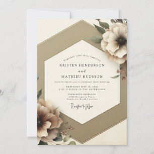 Convite Casamento Romântico Floral Bege