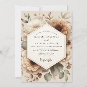 Convite Casamento Romântico Floral Bege
