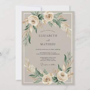 Convite Casamento Romântico Floral Boho Creme