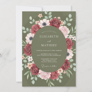 Convite Casamento Romântico Floral Borgonha em Flor