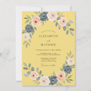 Convite Casamento Romântico Floral com Rubor Amarelo