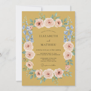 Convite Casamento Romântico Floral com Rubor Dourado