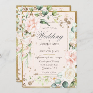 Convite Casamento Romântico Floral Cor-de-rosa