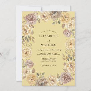 Convite Casamento Romântico Floral Creme Malva