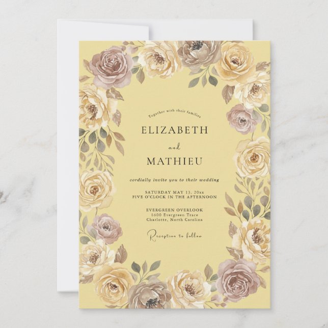 Convite Casamento Romântico Floral Creme Malva (Frente)