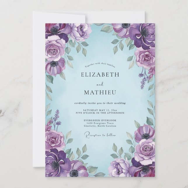 Convite Casamento Romântico Floral de Ámbar (Frente)