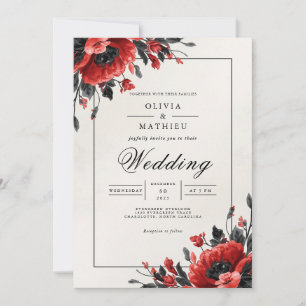 Convite Casamento Romântico Floral de Bold Crimson