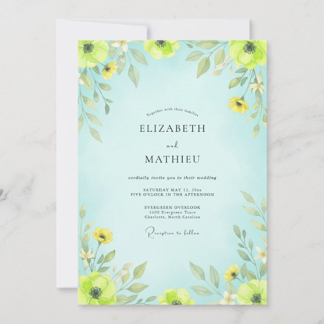 Convite Casamento Romântico Floral de Hortelã (Frente)