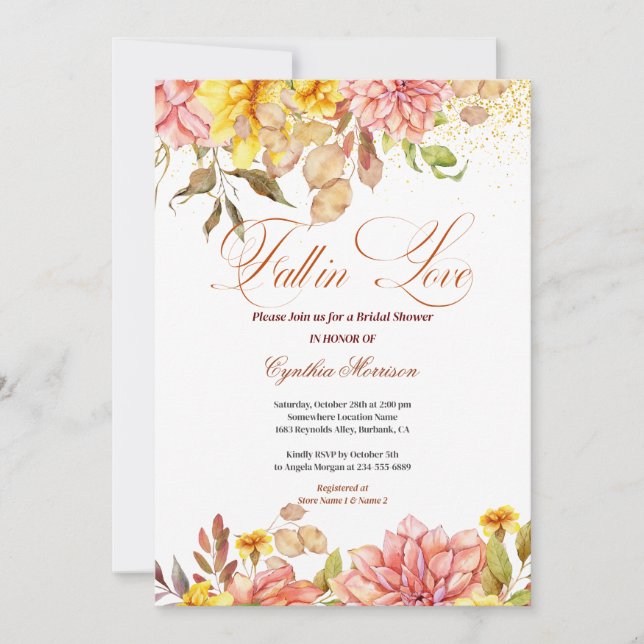 Convite Casamento Romântico Floral de Outono (Frente)