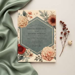 Convite Casamento Romântico Floral de Pêssego