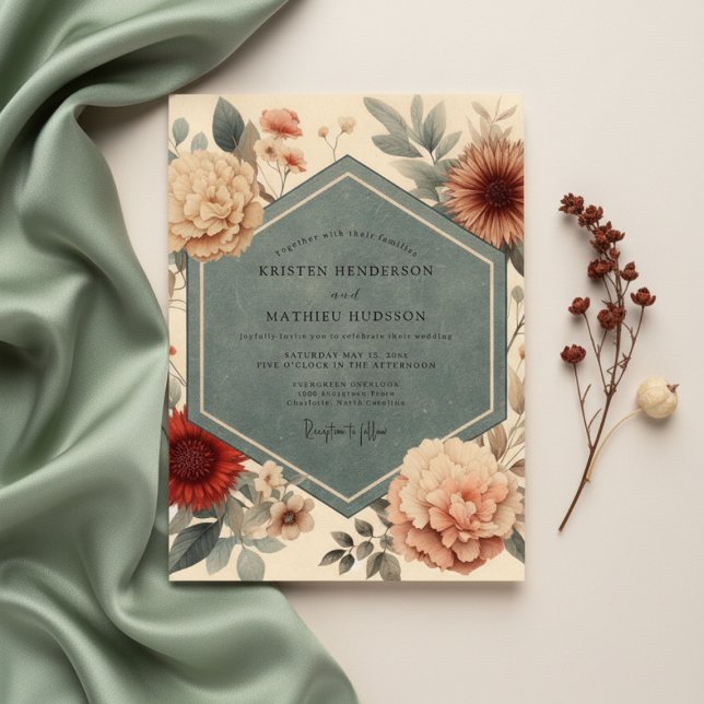 Convite Casamento Romântico Floral de Pêssego (Criador carregado)