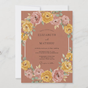 Convite Casamento Romântico Floral de Terracota