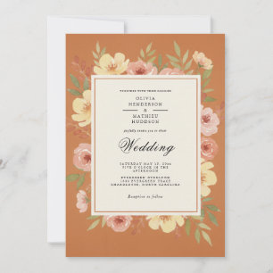 Convite Casamento Romântico Floral de Terracota
