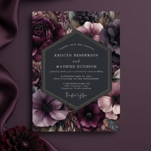 Convite Casamento Romântico Floral de Tonalidade Ameixa