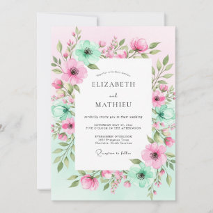 Convite Casamento Romântico Floral em Verde Hortelã