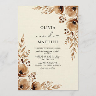 Convite Casamento Romântico Floral Etéreo Marrom