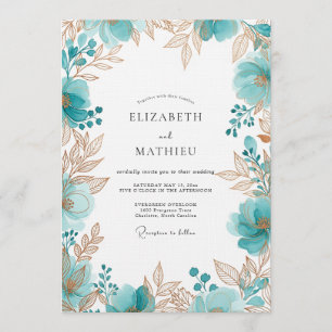 Convite Casamento Romântico Floral Etéreo Verde Água