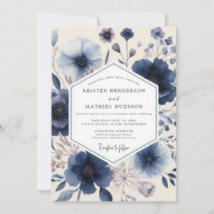 Convite Casamento Romântico Floral Índigo