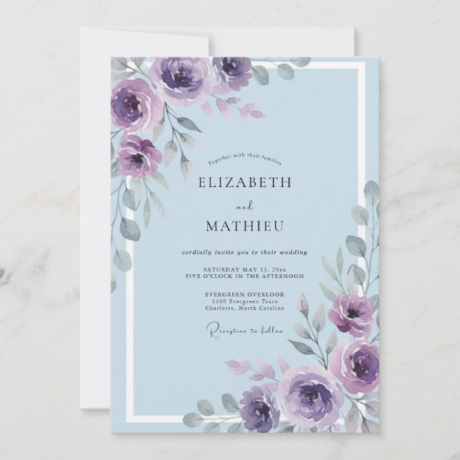 Convite Casamento Romântico Floral Lilás (Frente)