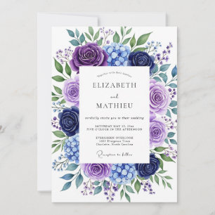 Convite Casamento Romântico Floral Luxuriante Índigo