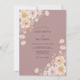 Convite Casamento Romântico Floral Macio Bege