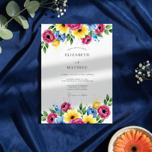 Convite Casamento Romântico Floral Magenta