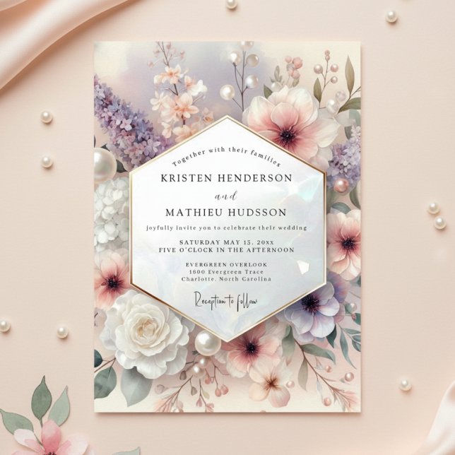 Convite Casamento Romântico Floral Malva (Criador carregado)