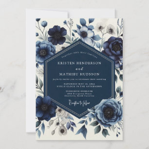 Convite Casamento Romântico Floral Marinho