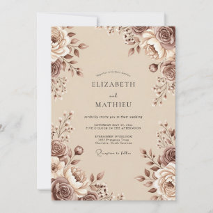 Convite Casamento Romântico Floral Marrom