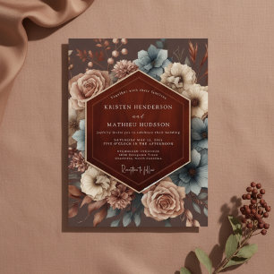Convite Casamento Romântico Floral Marrom Floresta