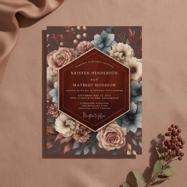 Convite Casamento Romântico Floral Marrom Floresta (Criador carregado)