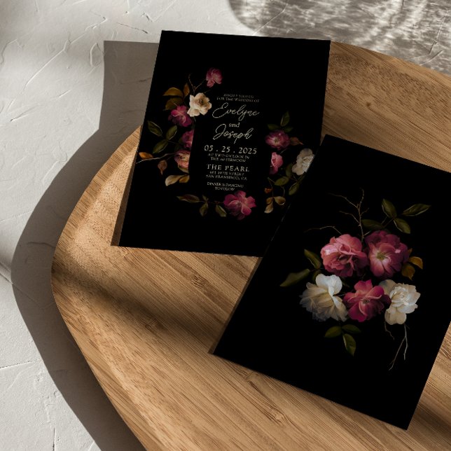 Convite Casamento Romântico Floral Moderno de Boho Dark Bu (Criador carregado)