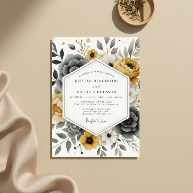 Convite Casamento Romântico Floral Ocre Sombrio (Criador carregado)