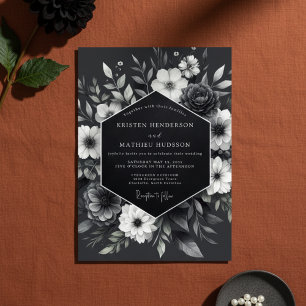 Convite Casamento Romântico Floral Preto e Sombrio