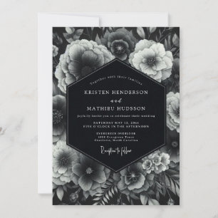 Convite Casamento Romântico Floral Preto e Sombrio