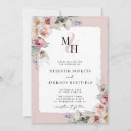 Convite Casamento Romântico Floral QR Código Monograma