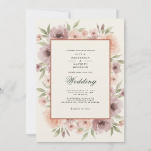 Convite Casamento Romântico Floral Rosa